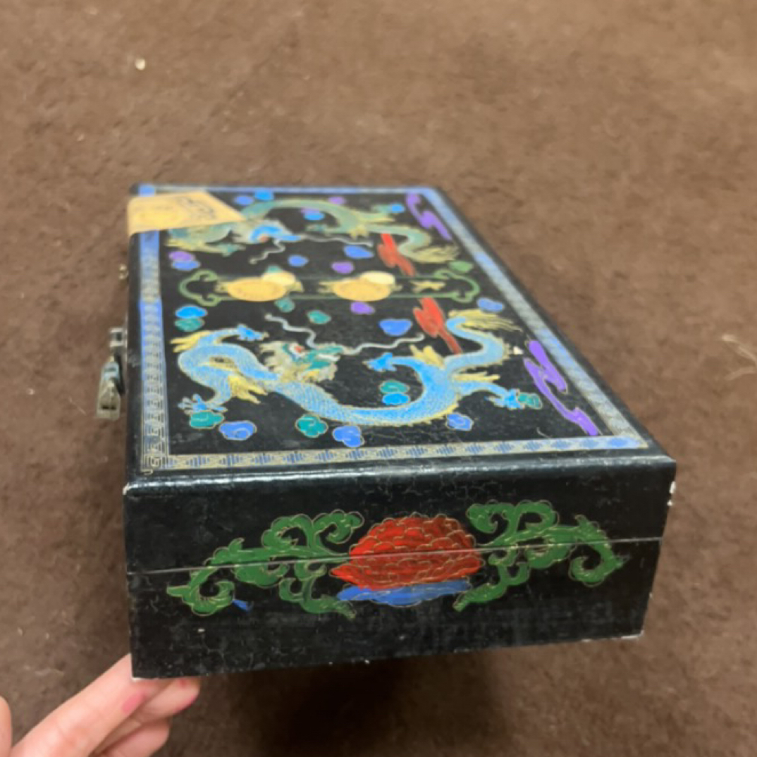 【闪购商品】闷 黑漆双龙盒木摆件复古工艺风