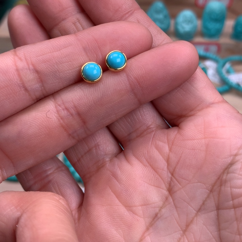 【闪购商品】绿松石耳钉银S925镀金镶嵌控**宝