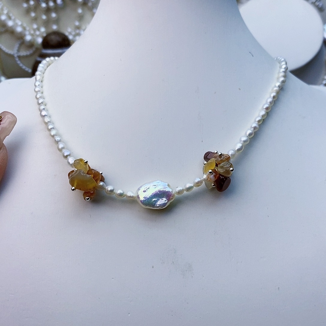 淡水珍珠颈饰银S925镶嵌