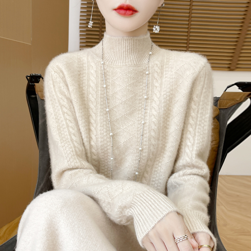 心动气质~秋冬新款女半高领七针加厚百搭纯羊绒衫