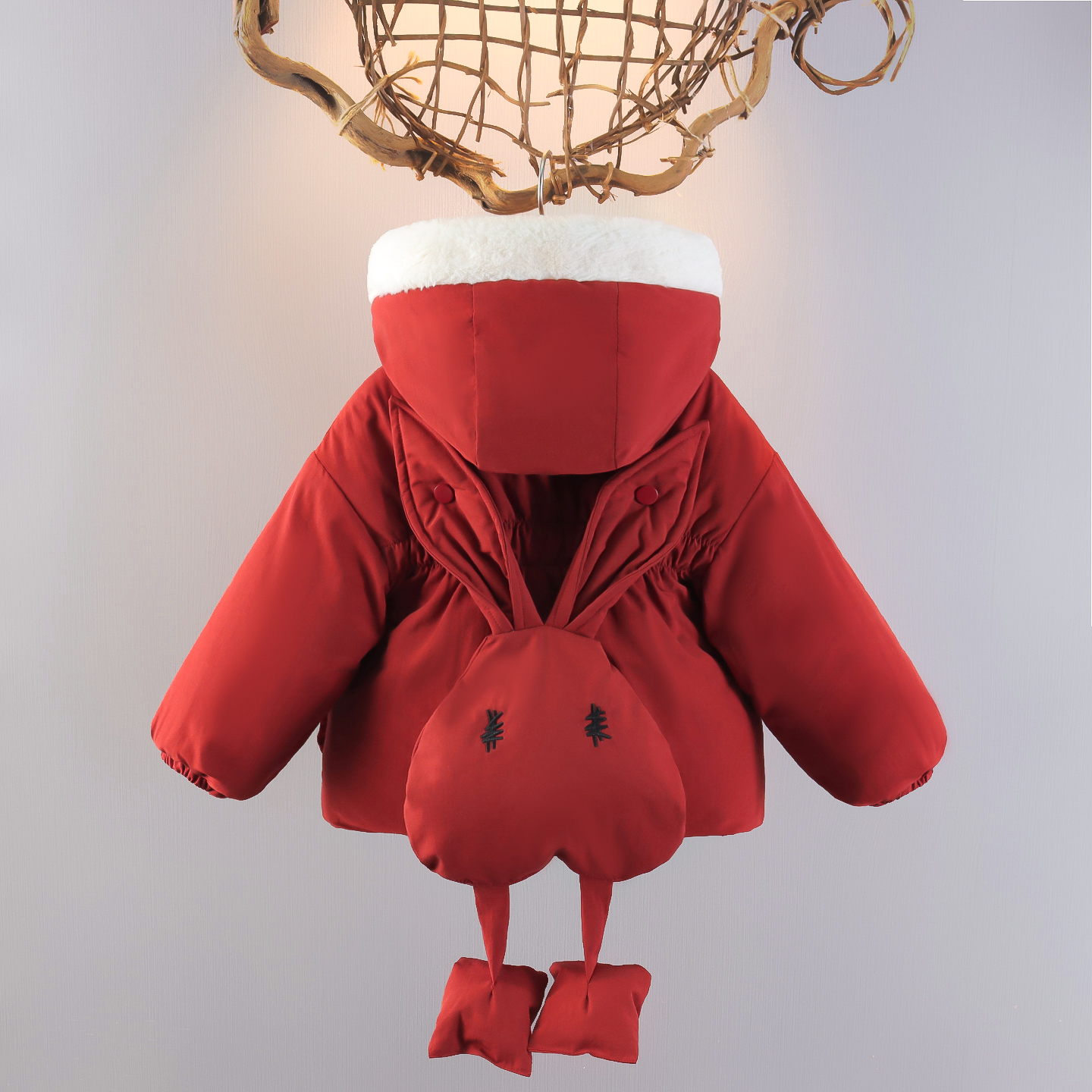 连帽加绒棉衣棉服女童红色加绒外套童装棉袄女洋气女童派克服年服
