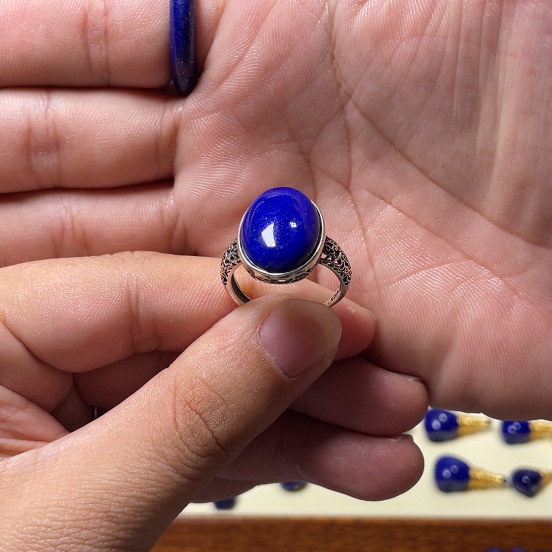 青金石银S925镶嵌女款戒指（活口戒）