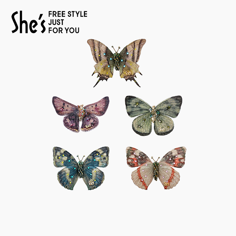 shes斑斓蝶梦刺绣蝴蝶时尚复古碎发贴刘海发饰手工头饰彩色优雅