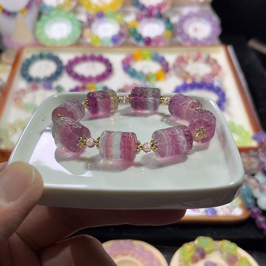 未镶嵌手链萤石橘红桶珠13加