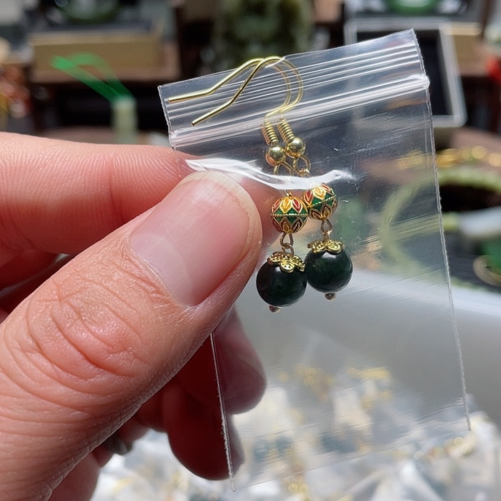 和田玉耳饰14K金镶嵌