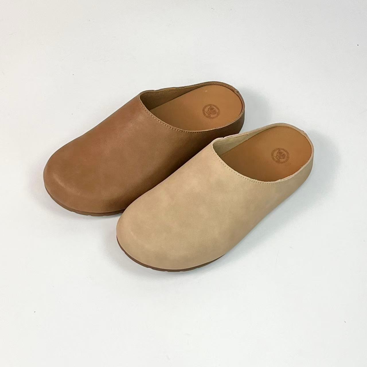 G CK 2cm拼色纳帕包头中跟平底包头拖软底夏季卡其凉拖舒适 957