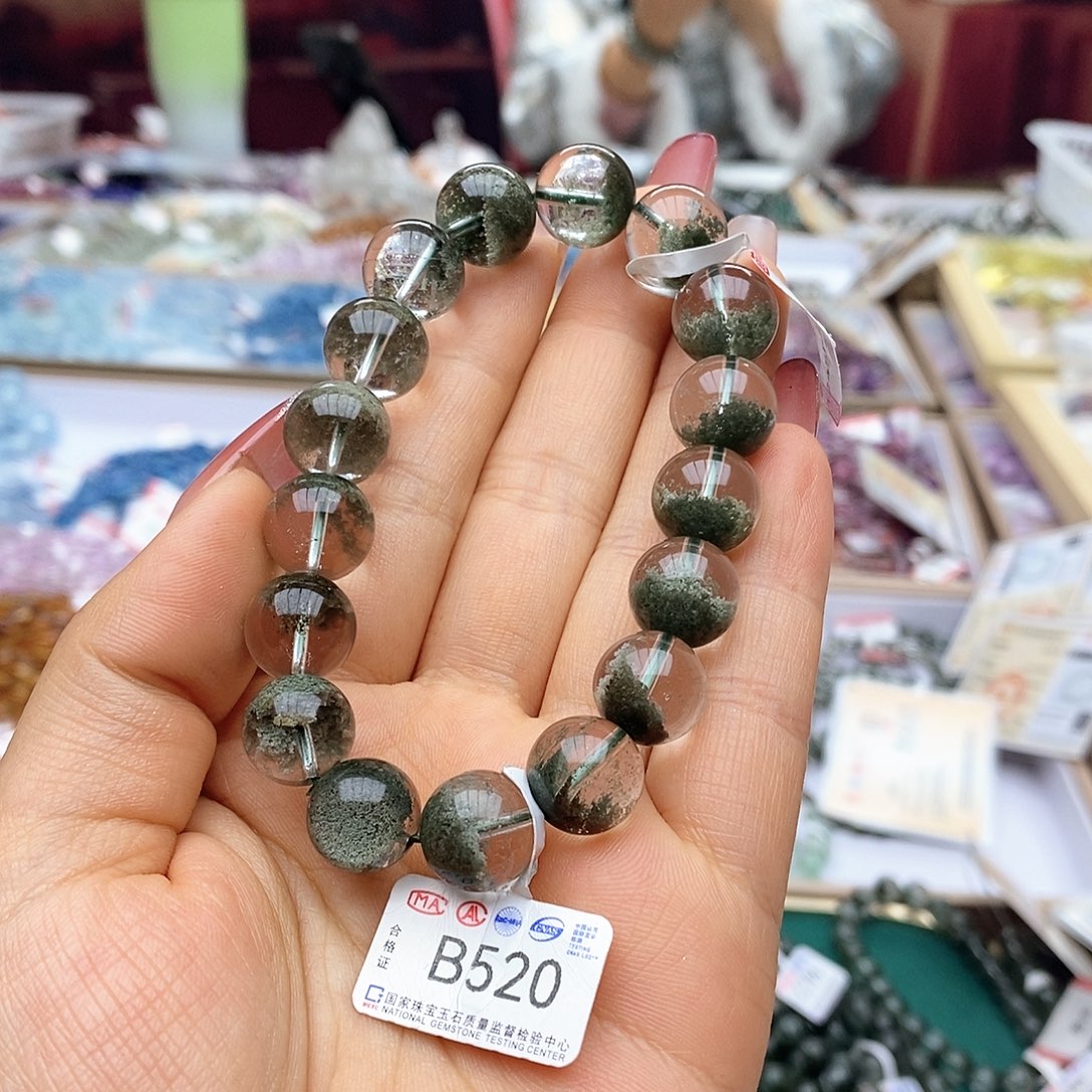 水晶套链未镶嵌B520聚宝盆绿幽灵11-12m