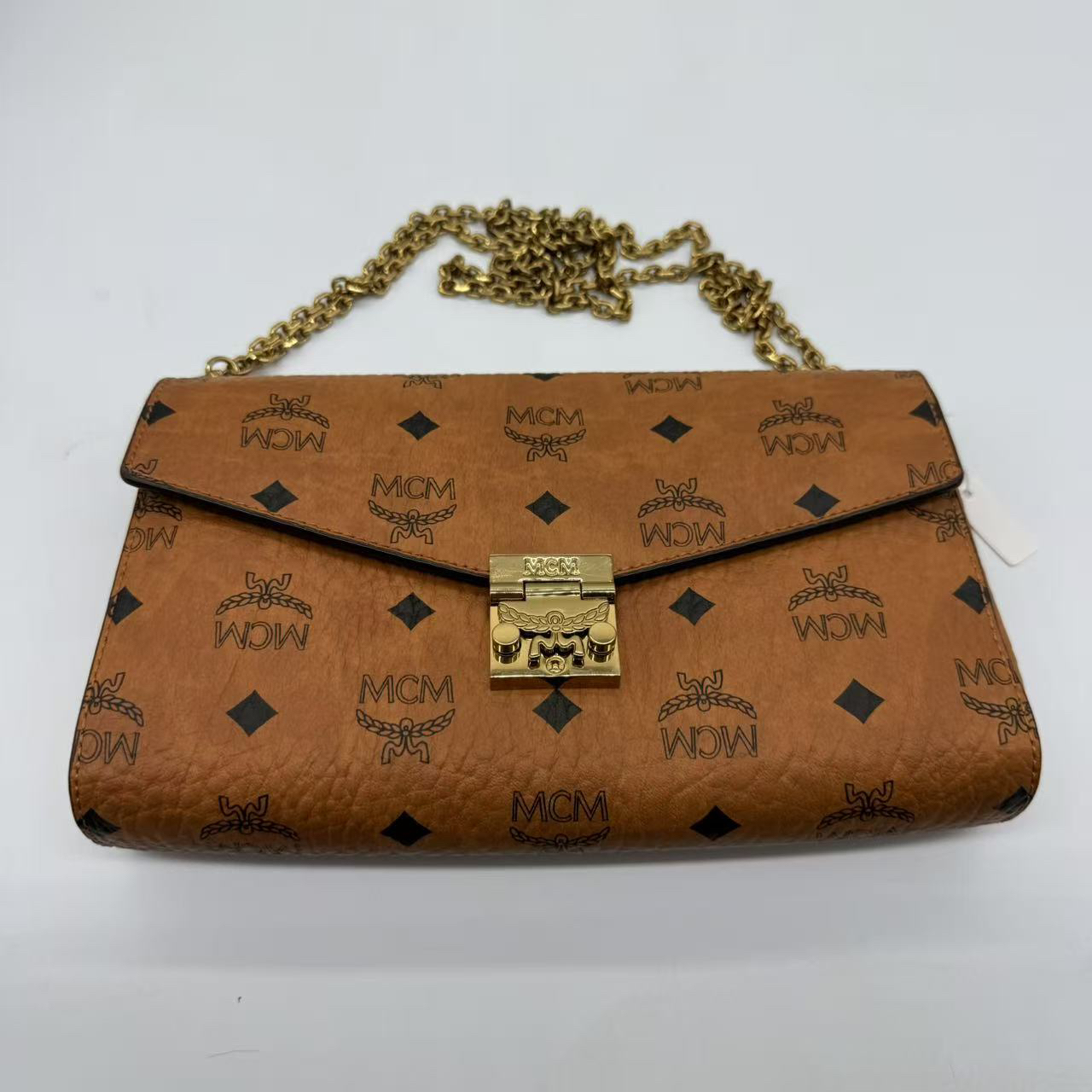95新 MCM 奢得/干邑色中号D扣链条包120503