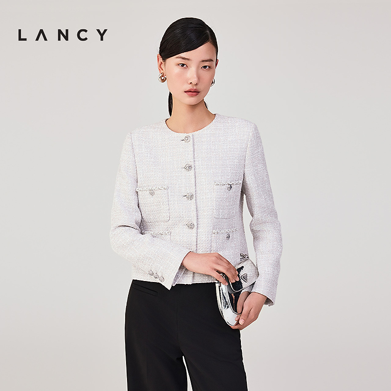 LANCY/朗姿2025春新款法式小香风气质短款外套女高端时尚圆领上衣