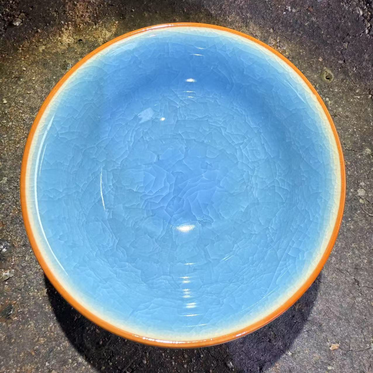 建窑建盏 蓝冰裂 金口