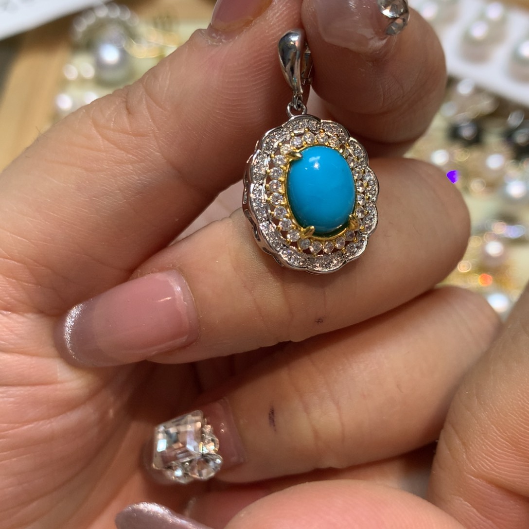 绿松石颈饰银S925镶嵌