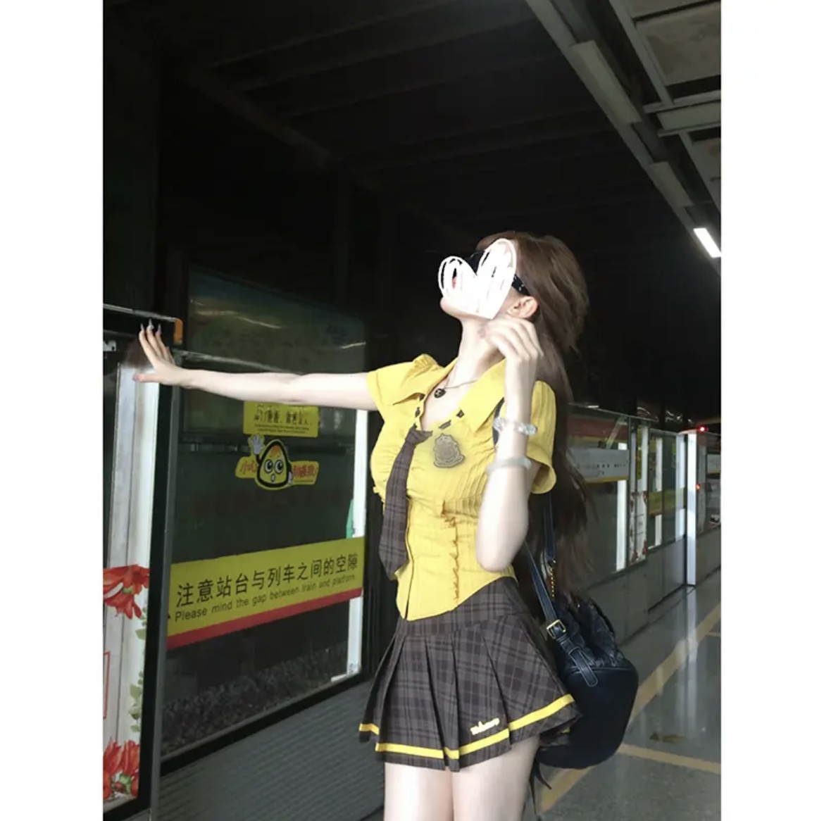 美式甜心 夏季学院风小众短袖衬衫上衣格子半裙套装（运补6到8）