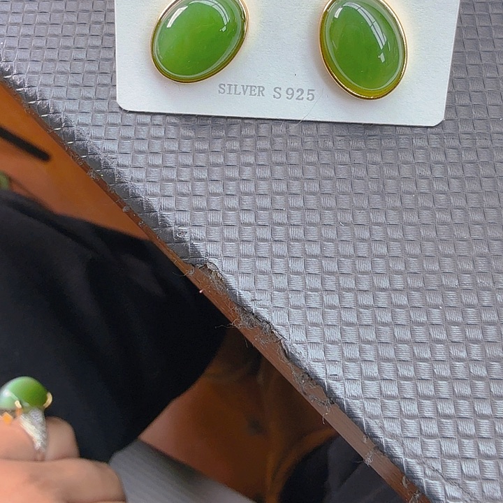 和田玉（碧玉）耳饰银S925镀金镶嵌