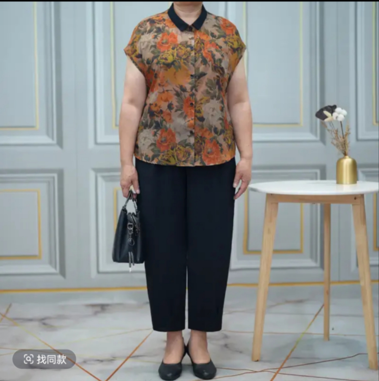 夏季新款时尚百搭中年妈妈短袖印花开衫大妈宽松遮肉翻领上衣女装