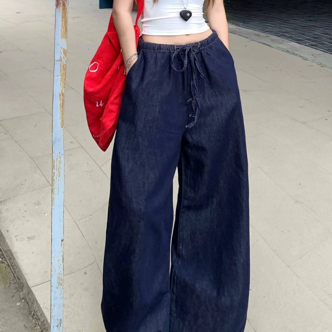 244108 深蓝色“阔腿休闲裤”