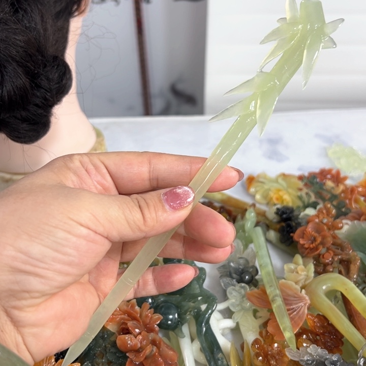 定制蛇纹石玉毛货发饰