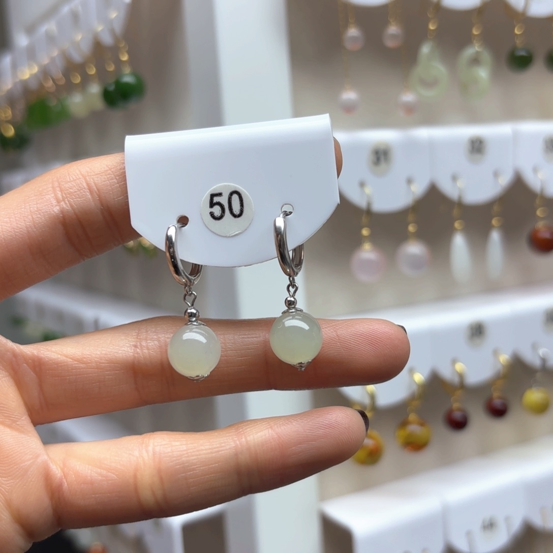 和田玉耳饰银S925镶嵌2