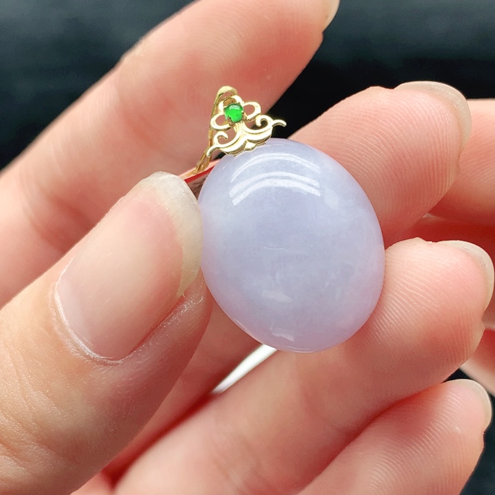 翡翠18K金镶嵌挂件天然翡翠七天鉴赏