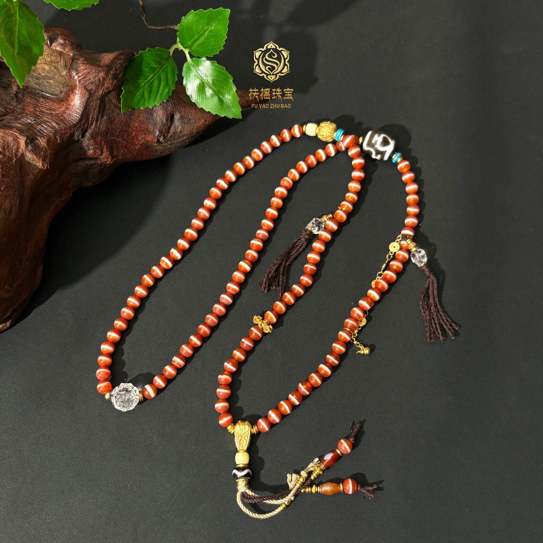 扶摇臻选|红肉一线四宝瓶多圈阿呆项链6mm-2728