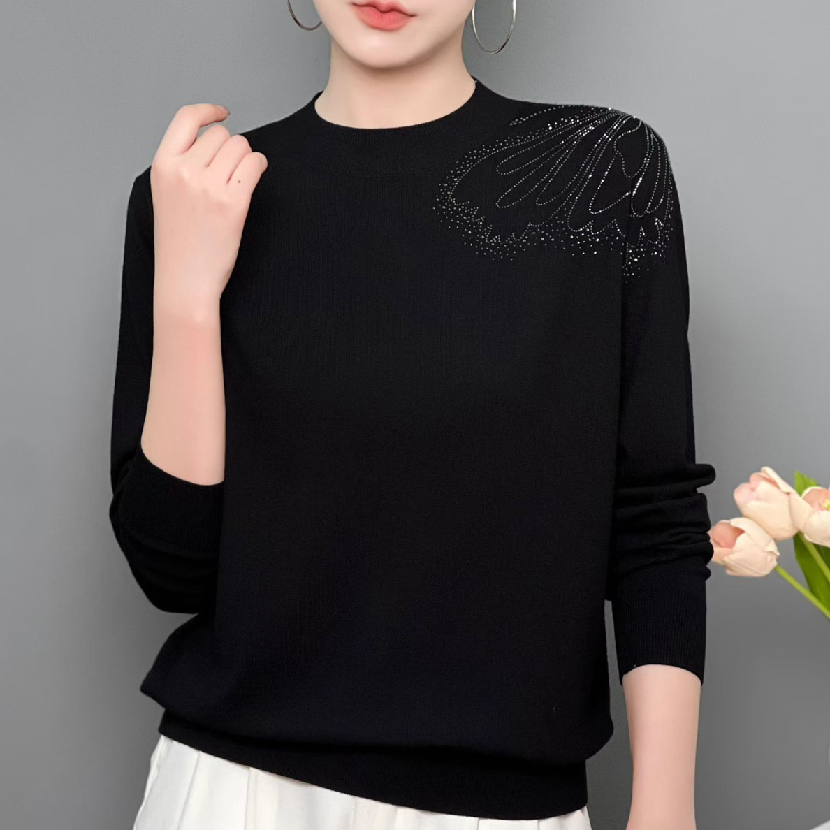 秋冬季新时尚百搭加肥加大宽松气质针织打底衫