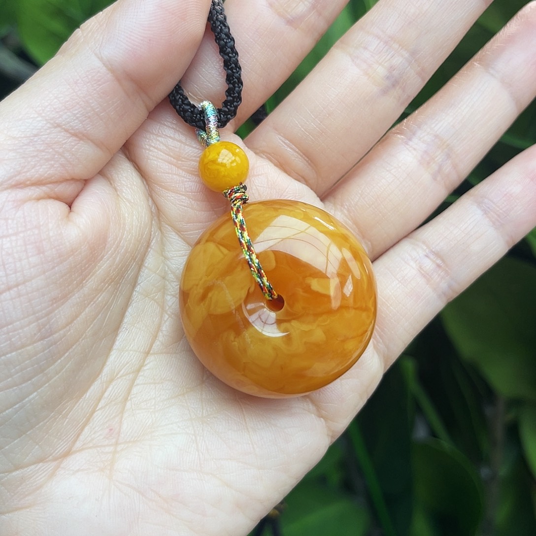 琥珀未镶嵌手链平安扣