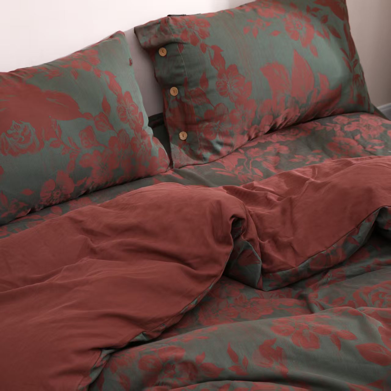 【炫花绿】枕套一对双层纱提花枕套纯棉枕套