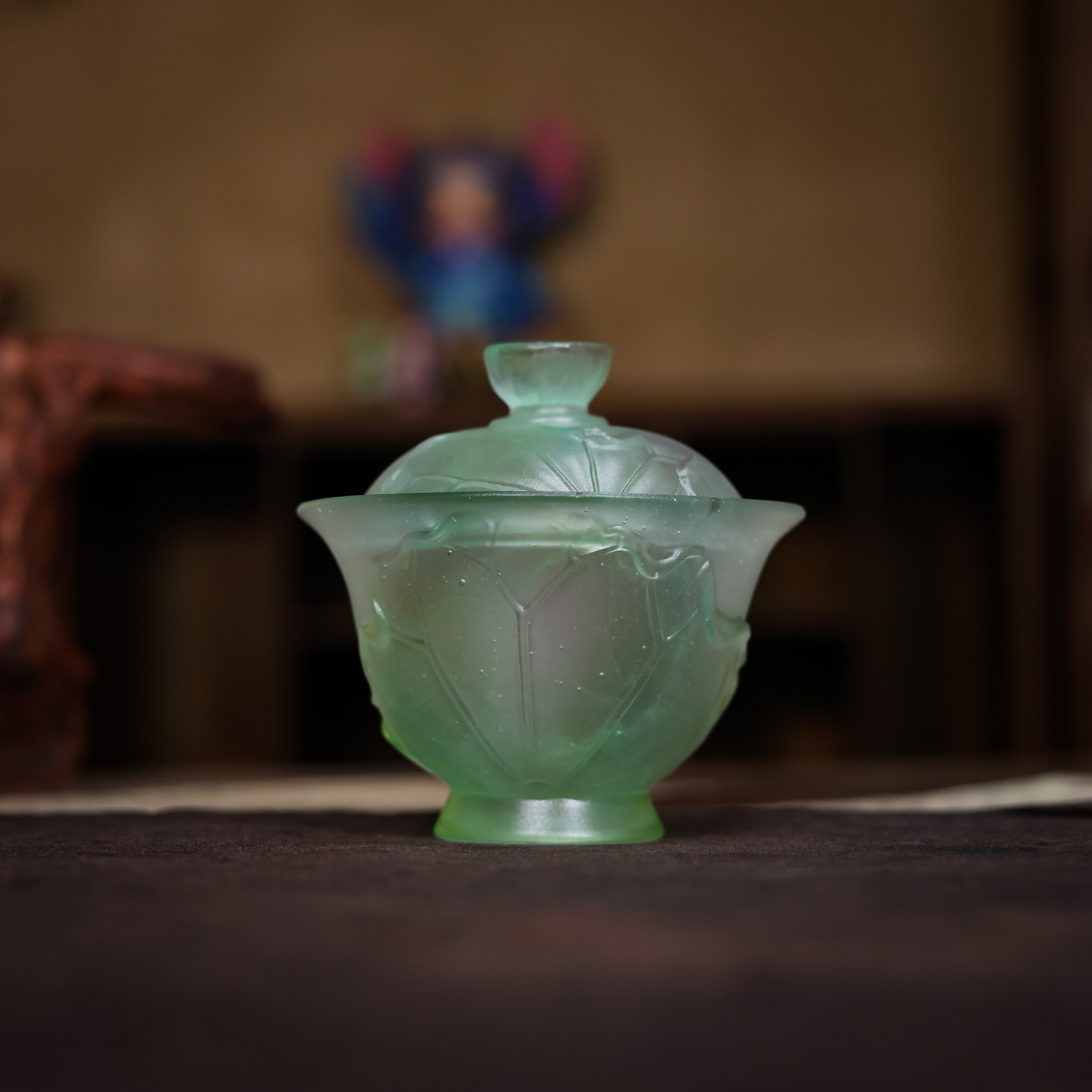 一卷清荷盖碗-粉彩绿渐变（琉璃S0684）