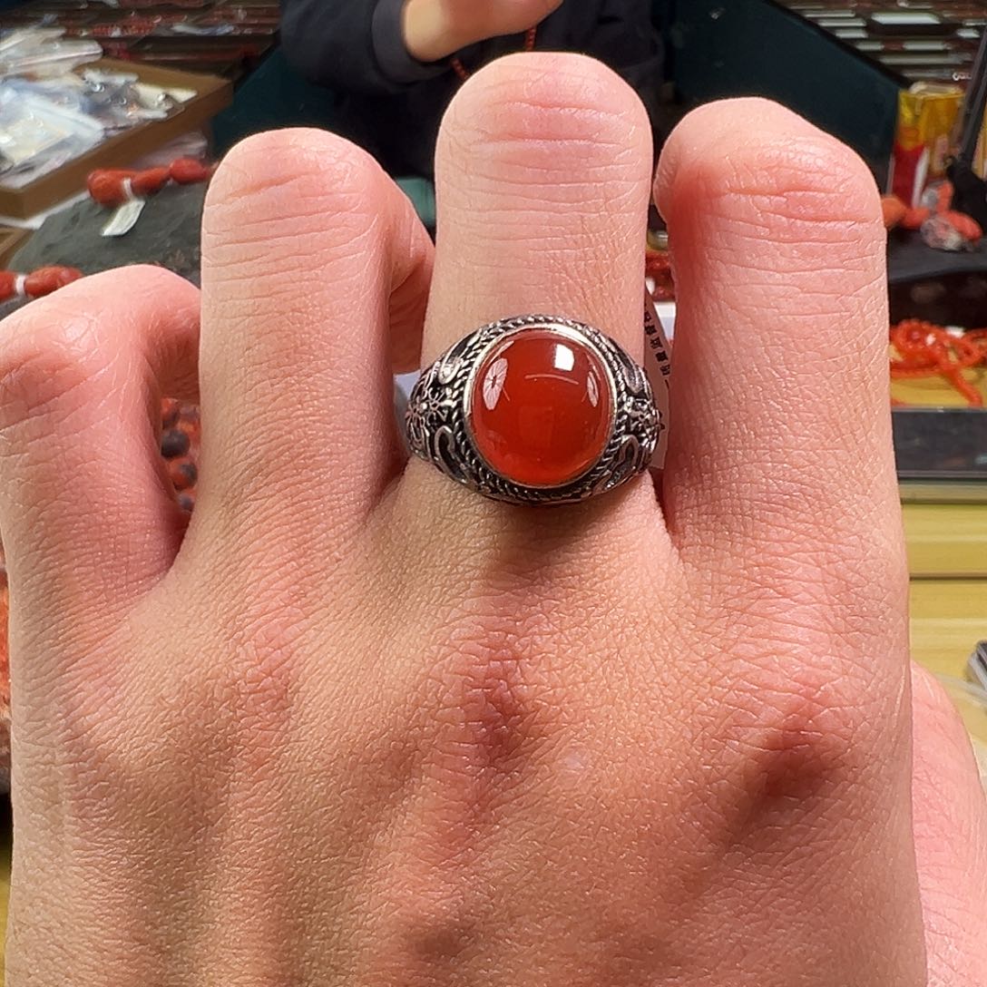 南红玛瑙银S925镶嵌多样性发一南红戒指