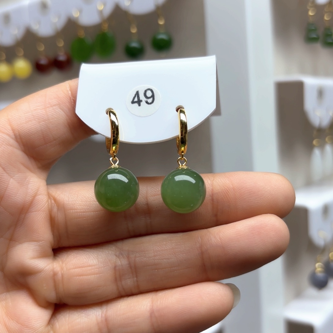 和田玉耳饰银S925镶嵌