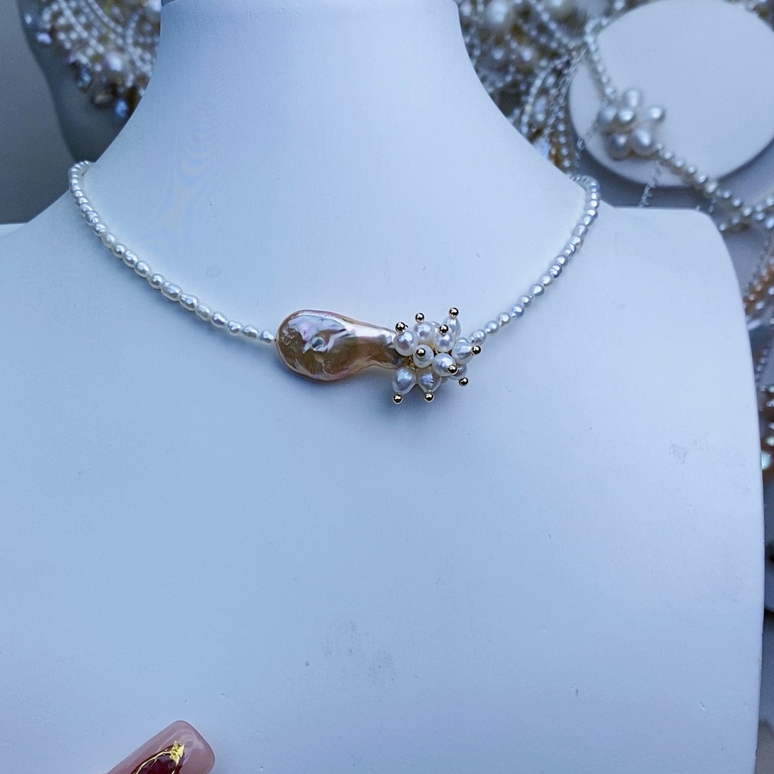 淡水珍珠颈饰银S925镶嵌