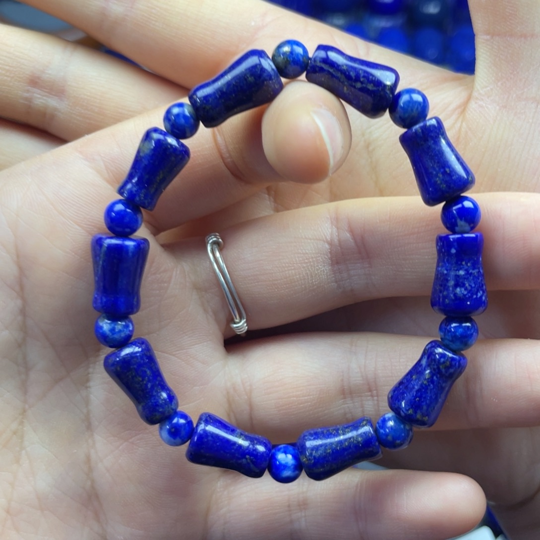 青金石未镶嵌竹节手串