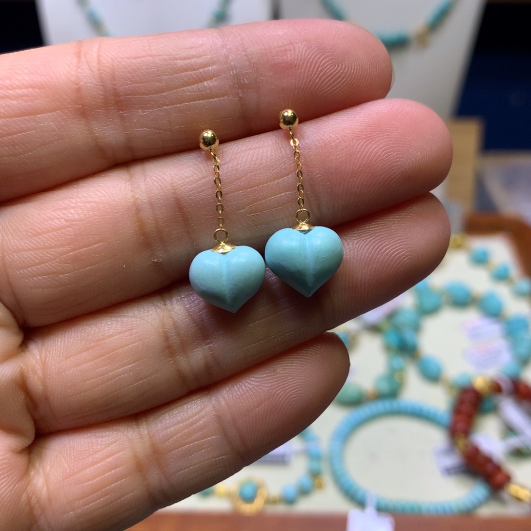 绿松石18K金镶嵌耳坠