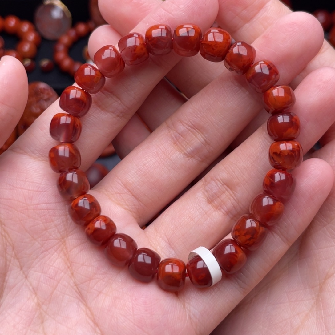 T***y南红玛瑙未镶嵌珠宝奇石单圈8mm