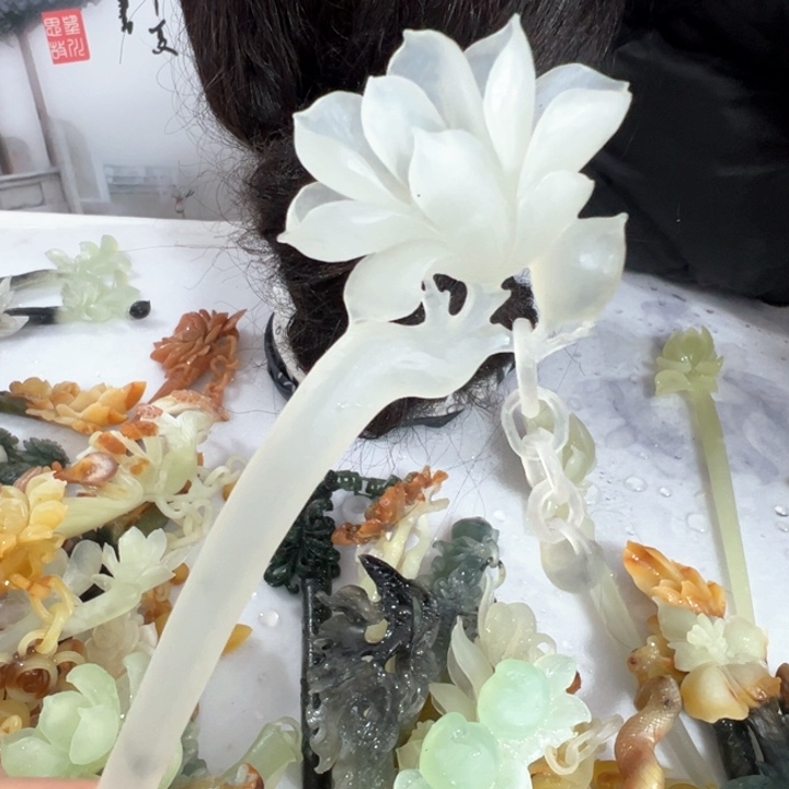 定制蛇纹石玉毛货发饰