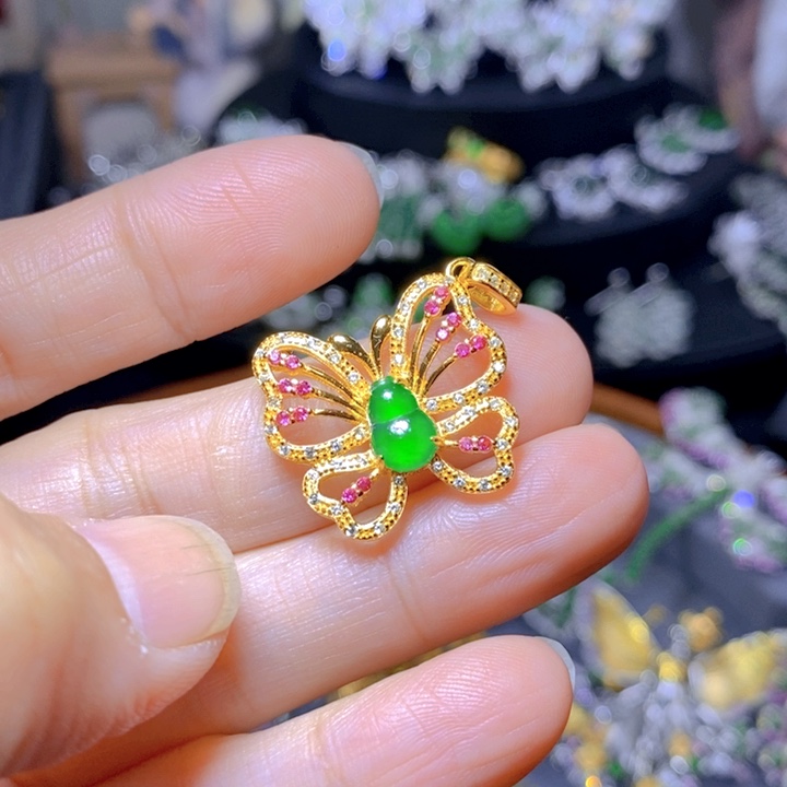 翡翠戒指银S925镶嵌天然翡翠