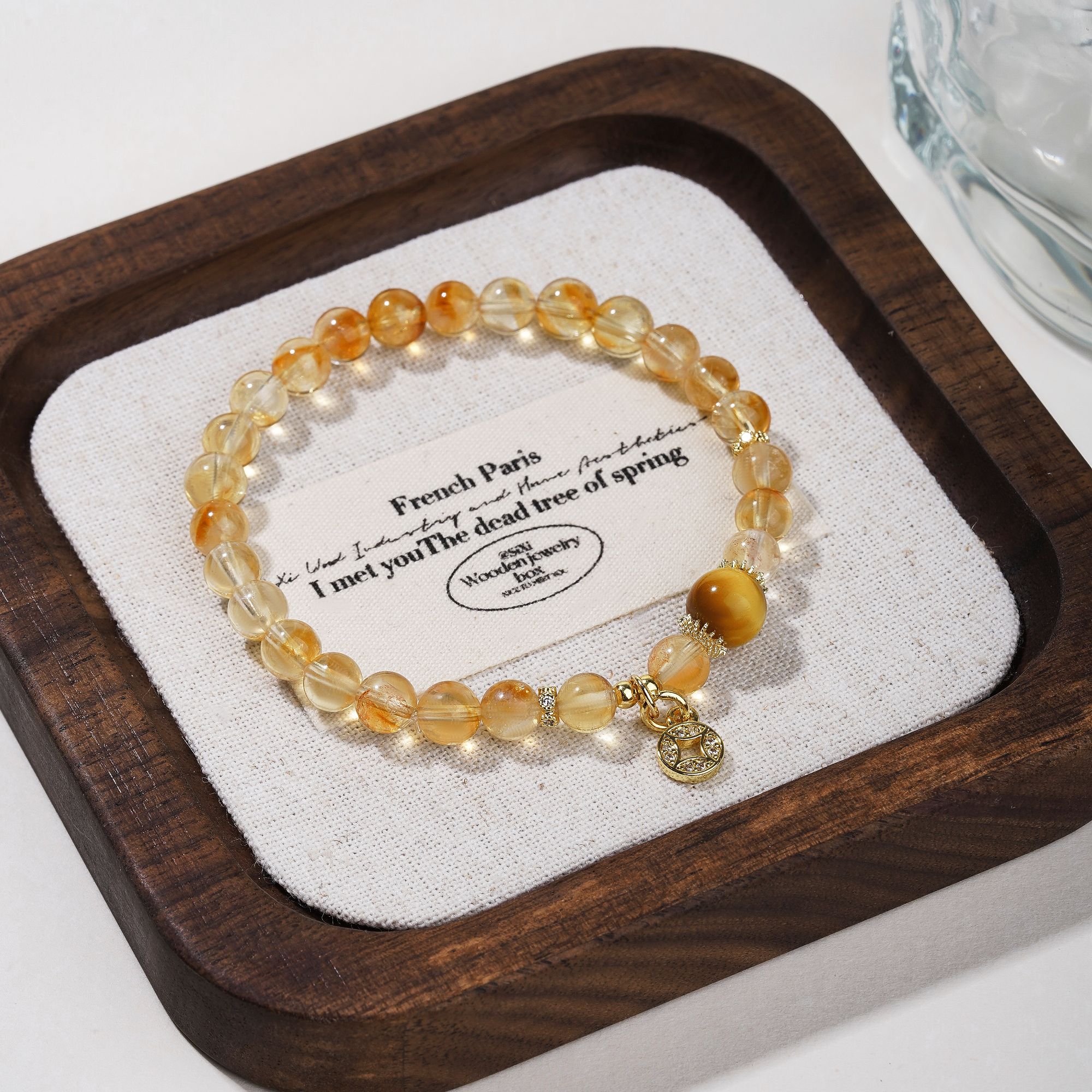 【日进斗金】高透黄塔晶配金虎眼精致手串女款单圈水晶手串超火爆款