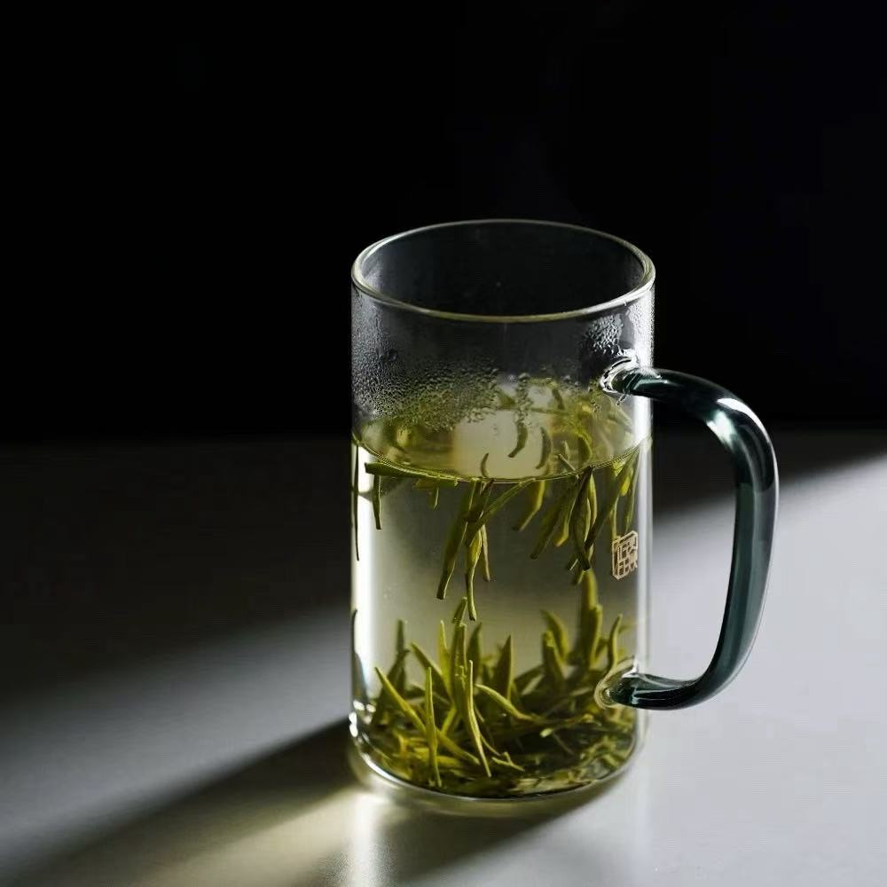 晶焱清简杯玻璃绿茶杯高硼硅防烫耐热个人泡茶杯茶具把手喝水杯子