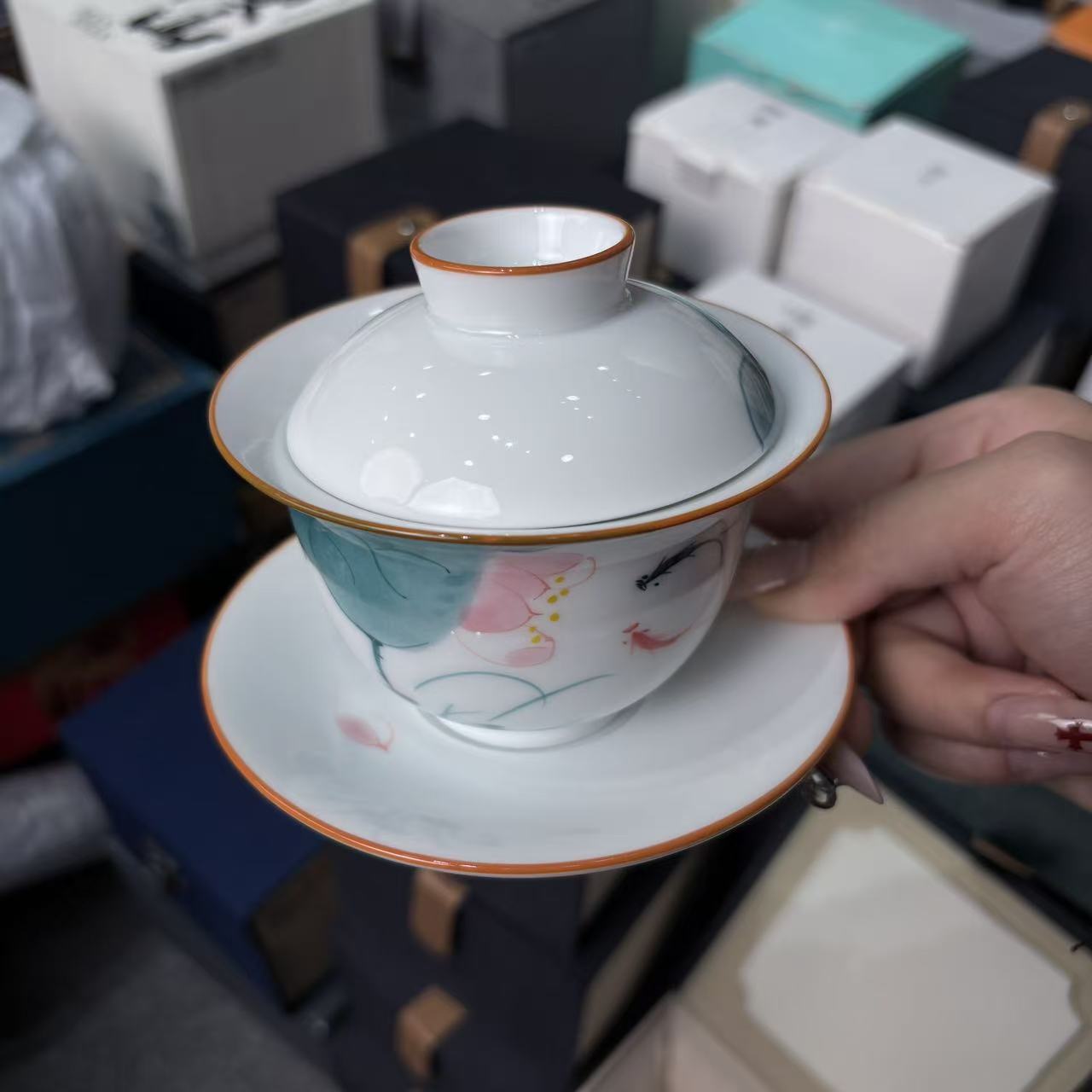 羊脂玉瓷三才盖碗 4913-pp