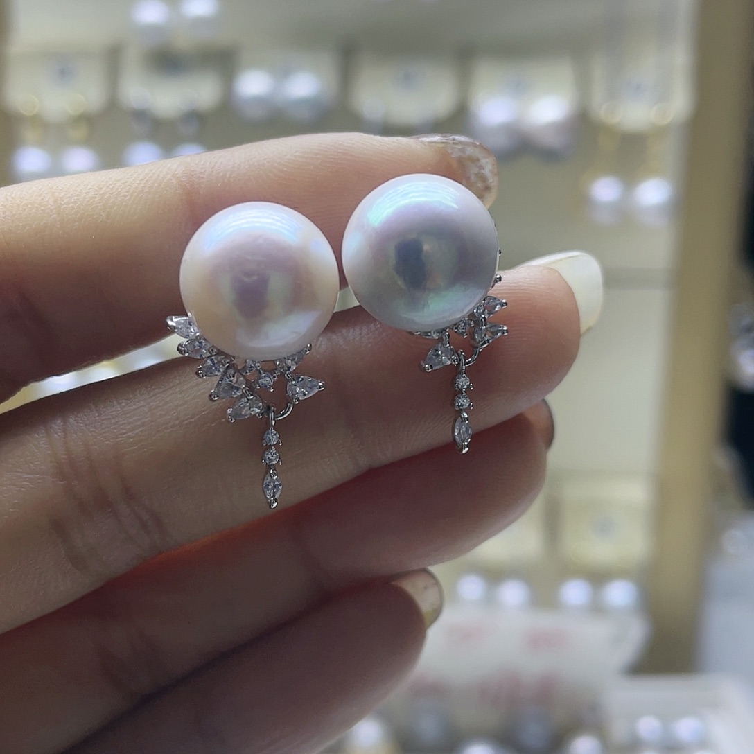 淡水珍珠耳饰银S925镶嵌