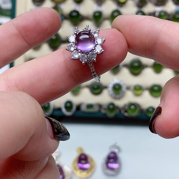 紫晶紫水晶戒指银S925镶嵌