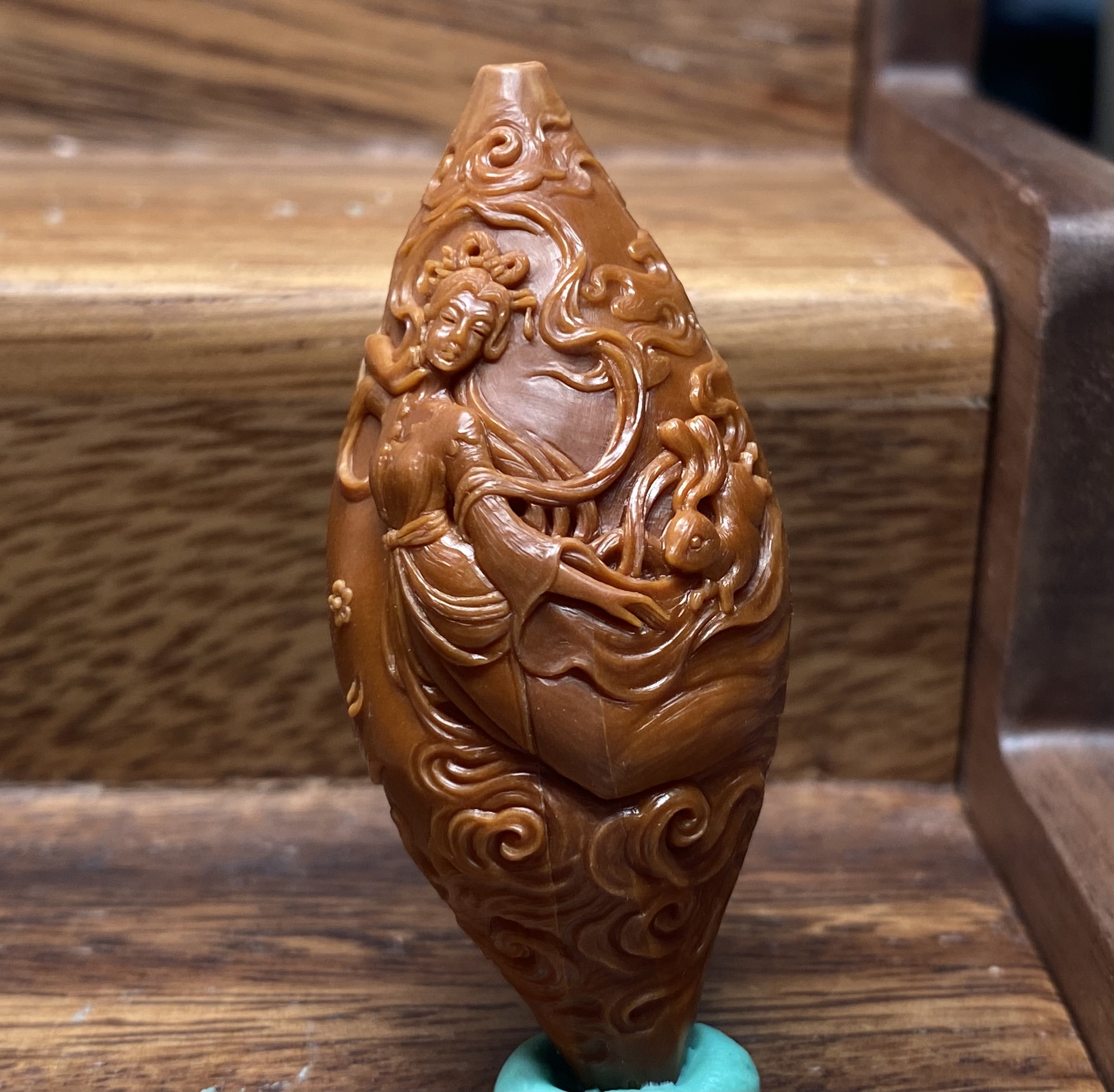 橄榄核雕作品单籽【嫦娥奔月】贞贞老师本工作品