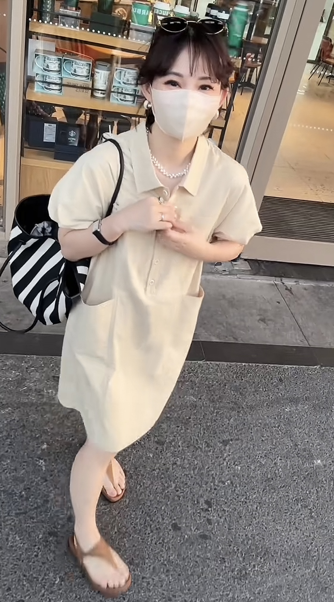 UM98882韩系翻领口袋中长款连衣裙2025夏季新款连衣裙