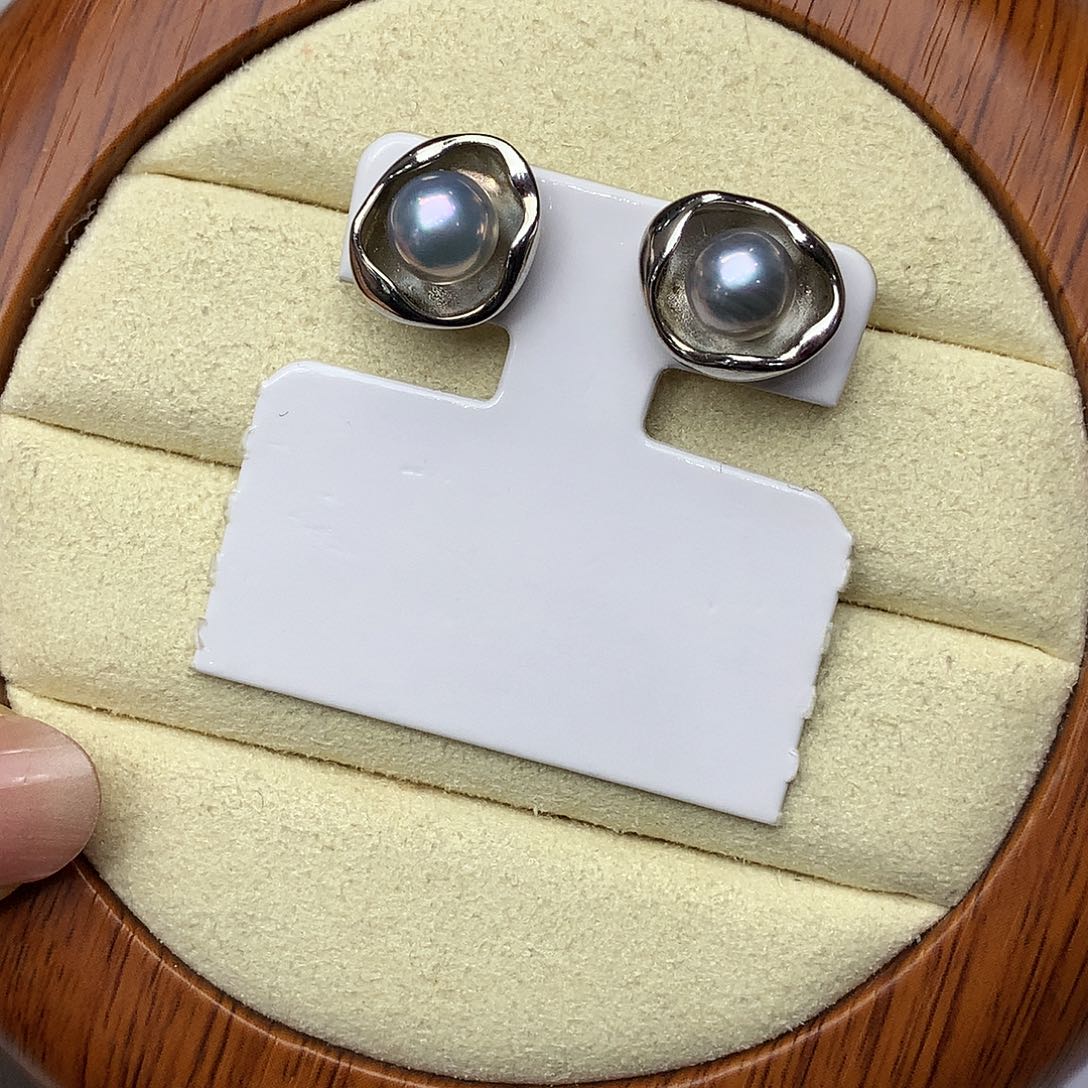 海水珍珠耳饰银S925镶嵌