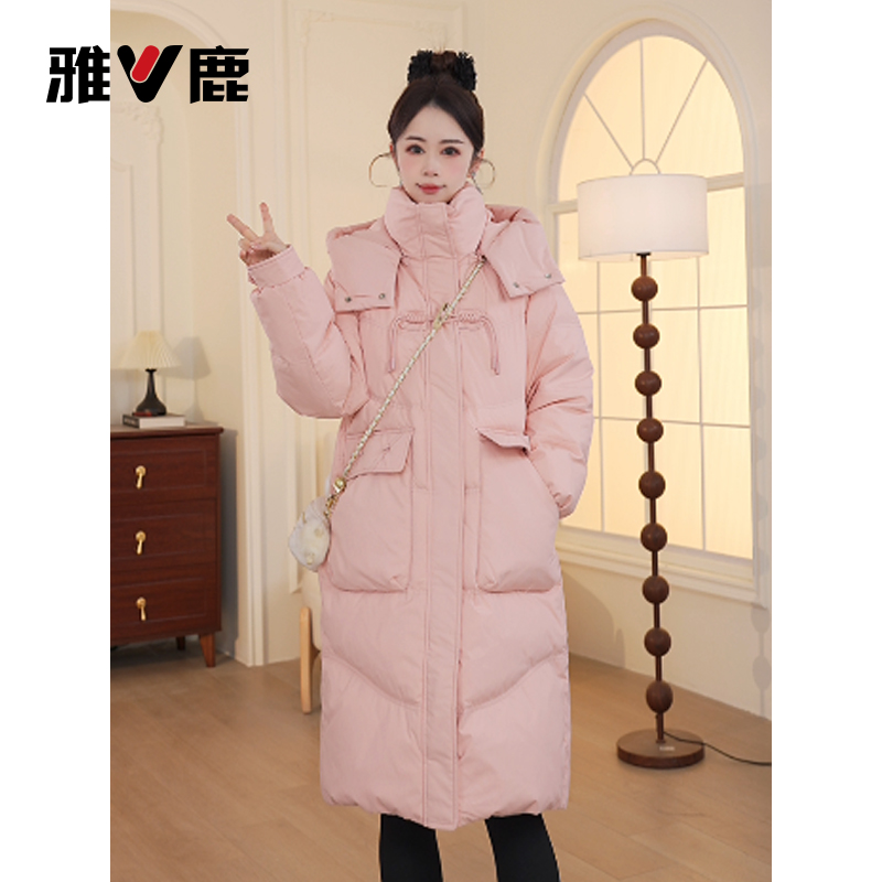 V/雅鹿树树丿时尚女士羽绒服户外休闲连帽宽松中长款加厚保暖冬季