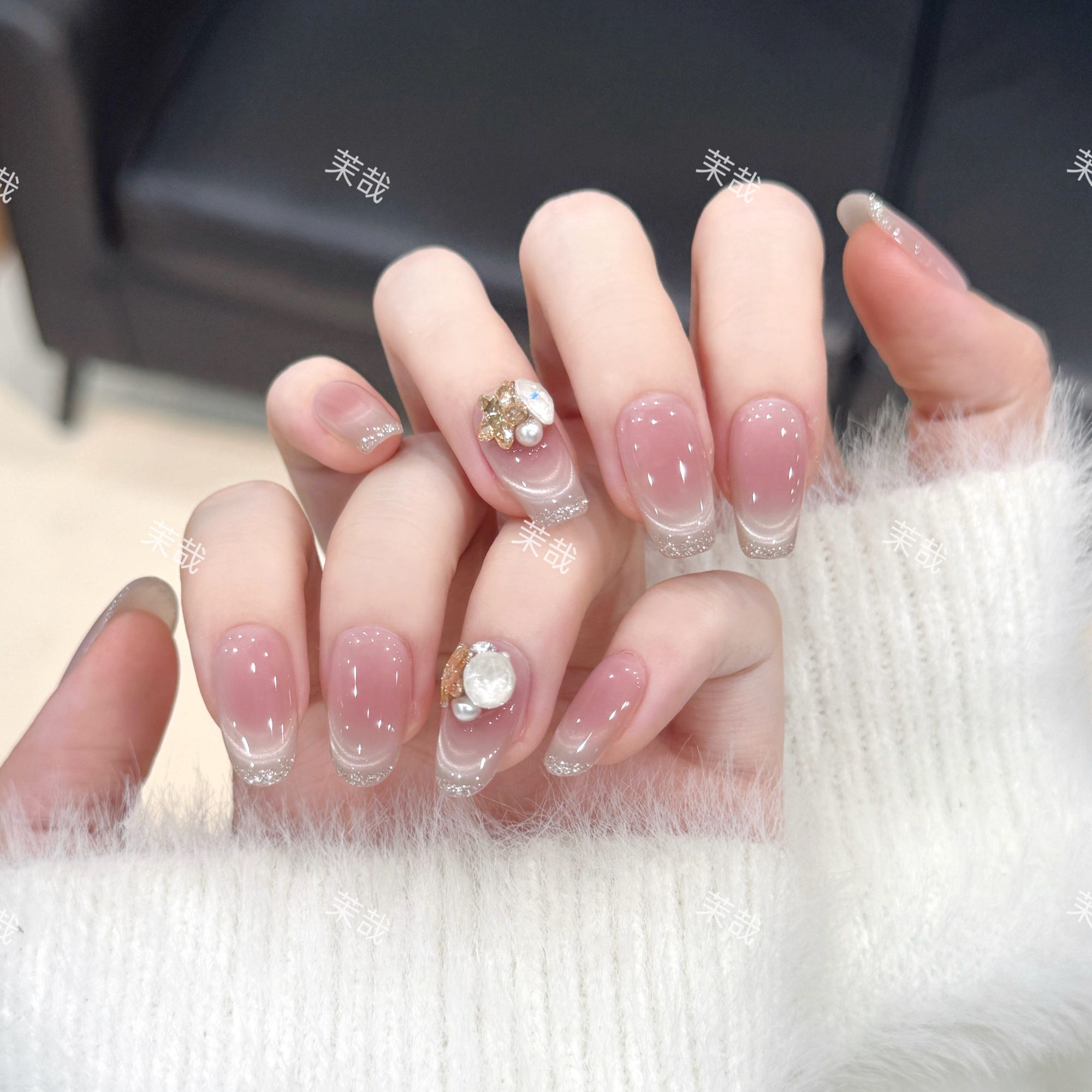 茉哉现货【施家全华钻/白云甜】纯手工定制拆卸穿戴甲A4413