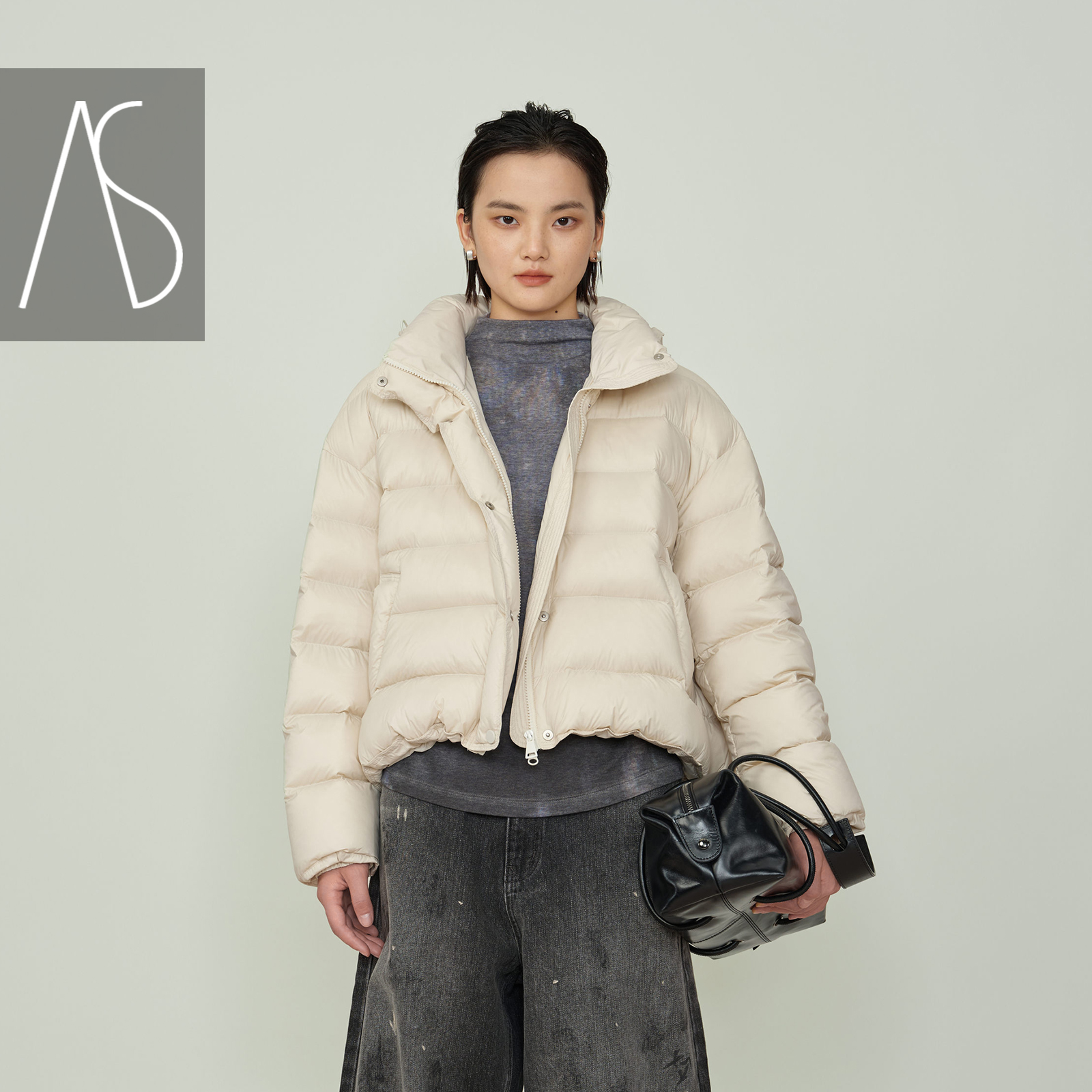 AS保暖羽绒服女25冬季新款绗缝短款抽绳帽通勤逛街户外休闲外套