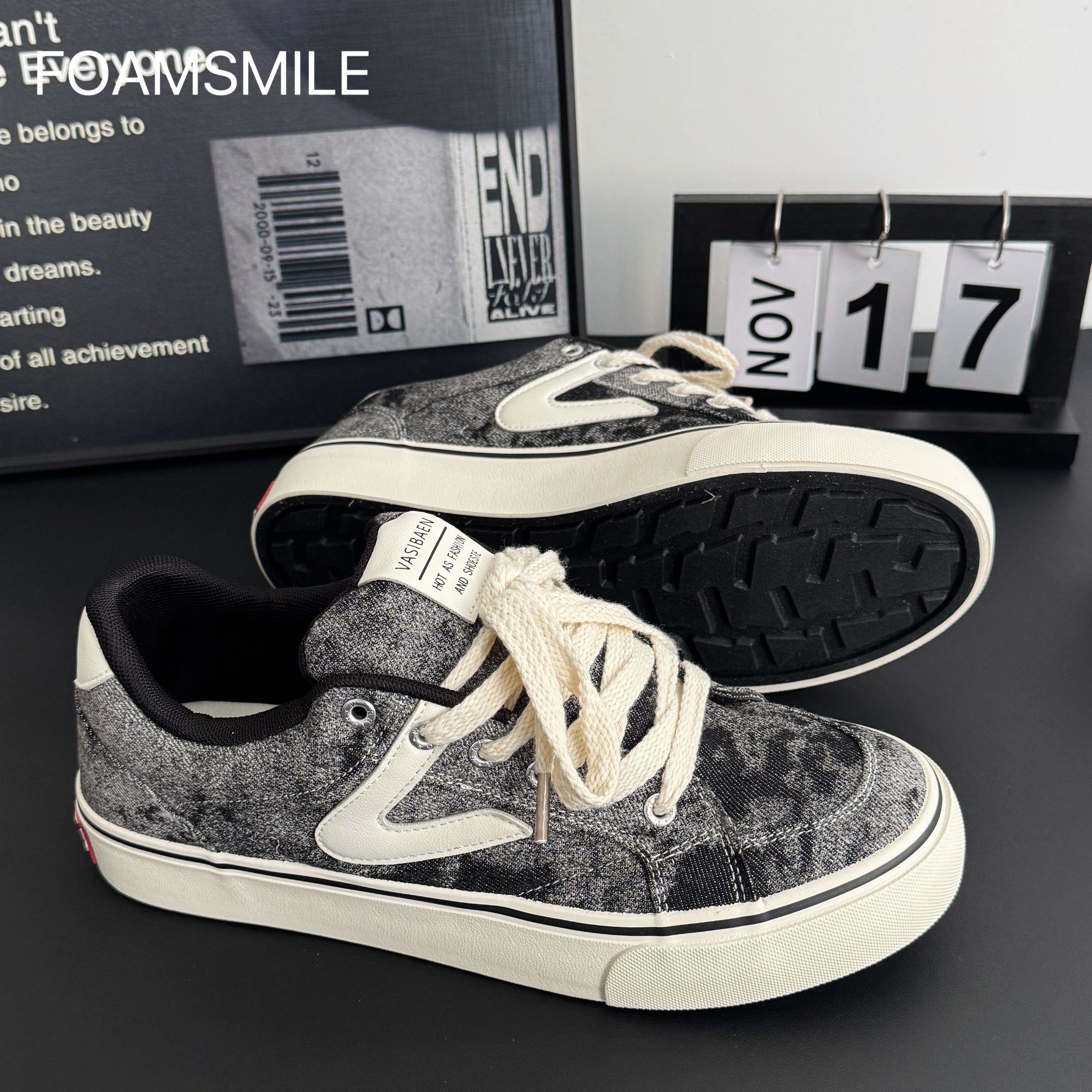 Foamsmile| 街头拍照牛仔色痞帅秋冬青春潮流复古运动潮搭板鞋