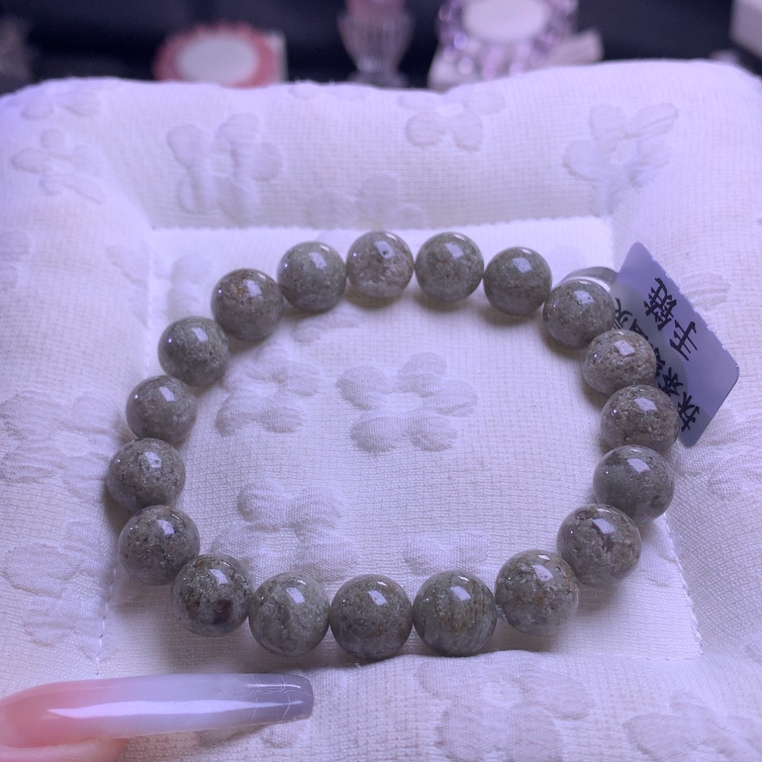 水晶银S925镶嵌手串抹茶绿幽灵10m