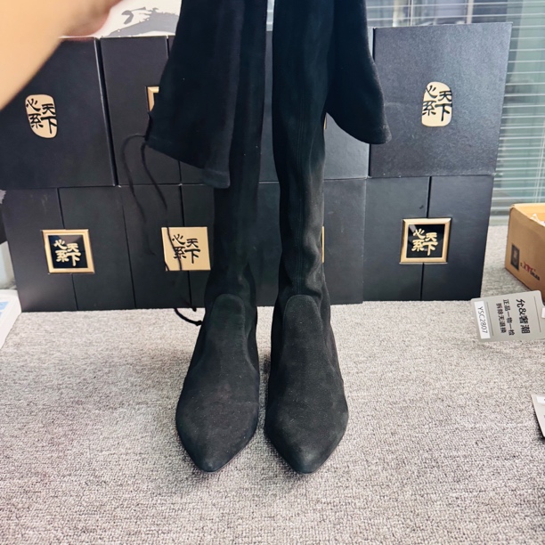 95新 StuartWeitzman 麂皮拼皮长靴38码ysc2819