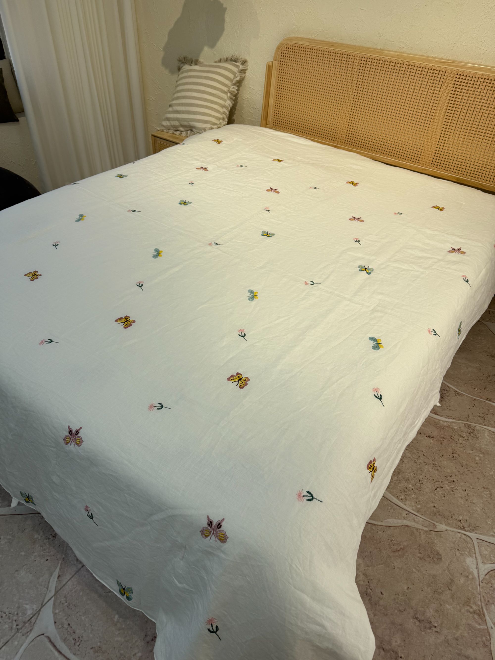 【麻先森-蝶梦】100%汉麻夏被蝴蝶与花朵精致刺绣透气舒适自然 -gc